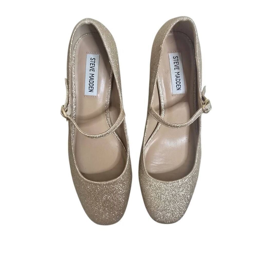 Steve Madden Halston Gold Glitter Mary Jane Block Heel Pumps Size 7.5M